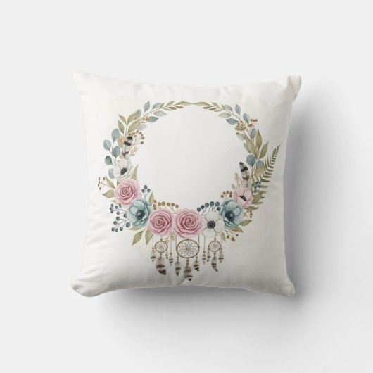 Boho Droomvanger Bloemenkrans Aquarel Kussen (Voorkant)