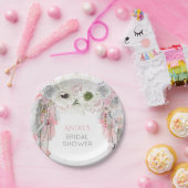 Boho Droomvanger Roze Grijze Veren Kristallen Papieren Bordje (Feest)