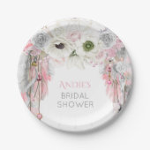 Boho Droomvanger Roze Grijze Veren Kristallen Papieren Bordje