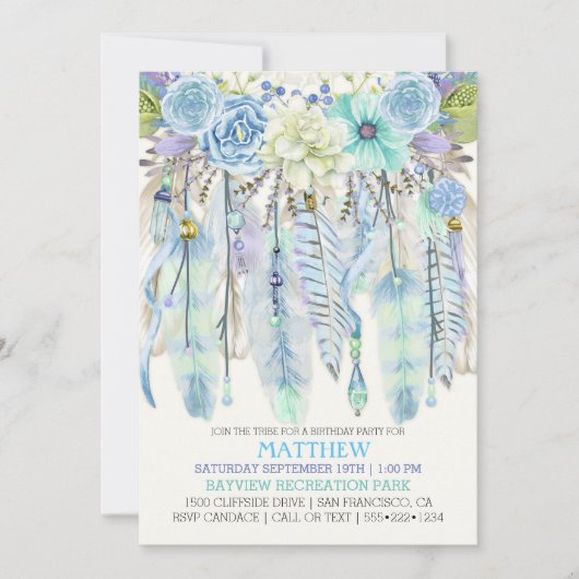 Boho Droomvanger Veren Turquoise Blauw Kaart (Voorkant)