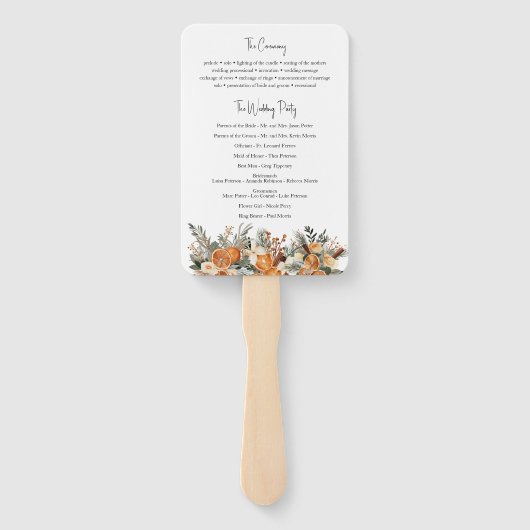 Boho Dry citrus groen huwelijksprogramma fan Handwaaier (Achterkant)