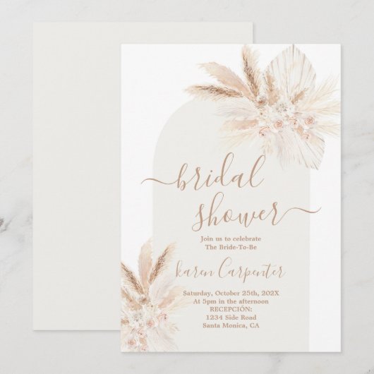 Boho dry floral Bridal Shower Invitation Kaart (Voorkant / Achterkant)