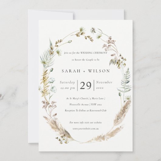 Boho Dry Palm Pampas Grass Floral Wedding Invite Bedankkaart (Voorkant)