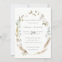 Boho Dry Palm Pampas Grass Floral Wedding Invite