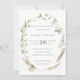 Boho Dry Palm Pampas Grass Floral Wedding Invite Bedankkaart