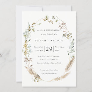 Boho Dry Palm Pampas Grass Floral Wedding Invite Bedankkaart
