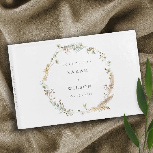 Boho Dry Palm Pampas Grass Floral Wreath Wedding Gastenboek