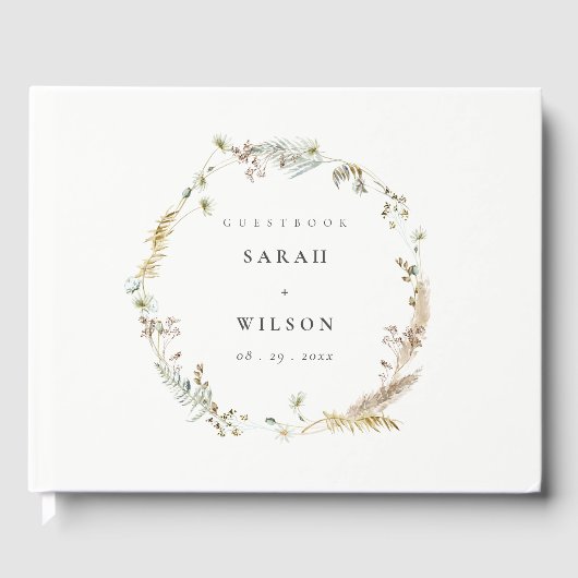 Boho Dry Palm Pampas Grass Floral Wreath Wedding Gastenboek (Voorkant)