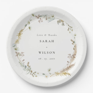 Boho Dry Palm Pampas Grass Floral Wreath Wedding Papieren Bordje