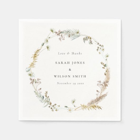 Boho Dry Palm Pampas Grass Floral Wreath Wedding Servet (Voorkant)