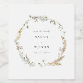 Boho Dry Palm Pampas Grass Floral Wreath Wedding Wijn Etiket (Enkel label)