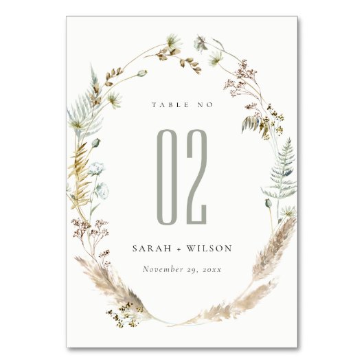 Boho Dry Palm Pampas Grass Wild Floral Wedding Kaart (Voorkant)