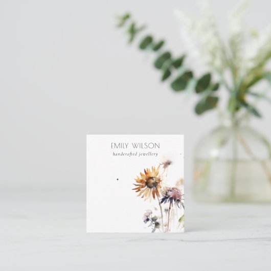 Boho Dry Wildflower Waterverf Oorbel Display Vierkante Visitekaartje (Staand voorkant)