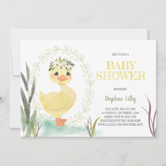 Boho Duckling Baby shower Invitation Sage Geel Kaart (Voorkant)