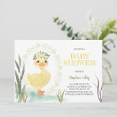 ​Boho Duckling Baby shower Invitation Sage Geel Kaart (Staand voorkant)