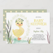 ​Boho Duckling Baby shower Invitation Sage Geel Kaart (Voorkant / Achterkant)