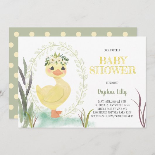 ​Boho Duckling Baby shower Invitation Sage Geel Kaart (Voorkant / Achterkant)