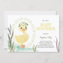 ​Boho Duckling Baby shower Invitation Sage Geel