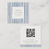 Boho Dusky Blue Hand Drawn Strips QR Code Vierkante Visitekaartje (Voorkant / Achterkant)
