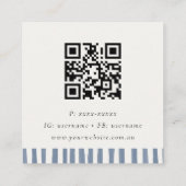 Boho Dusky Blue Hand Drawn Strips QR Code Vierkante Visitekaartje (Achterkant)
