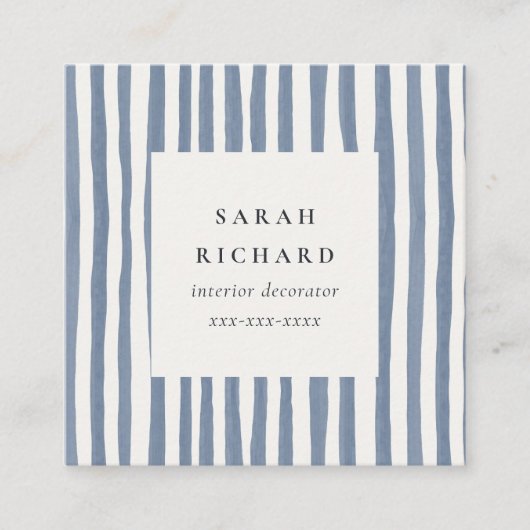 Boho Dusky Blue Hand Drawn Strips QR Code Vierkante Visitekaartje (Voorkant)