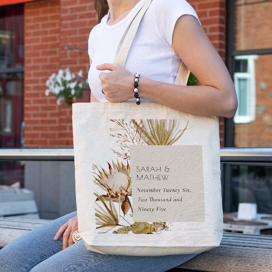 Boho Dusky Blush Protea Dried Palm Floral Wedding Tote Bag