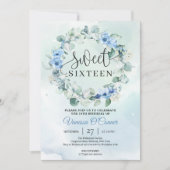 Boho dusty blauw bloemen eucalyptus kaart (Voorkant)