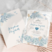 Boho Dusty Blauw Bloemen Pampas Meisje's Quinceañe Kaart