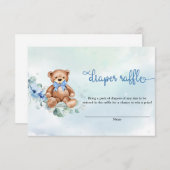Boho Dusty Blauw Bloemen Teddy Bear Luier Raffle Informatiekaartje (Voorkant / Achterkant)