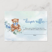 Boho Dusty Blauw Bloemen Teddy Bear Luier Raffle Informatiekaartje (Voorkant)