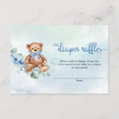 Boho Dusty Blauw Bloemen Teddy Bear Luier Raffle Informatiekaartje (Voorkant)