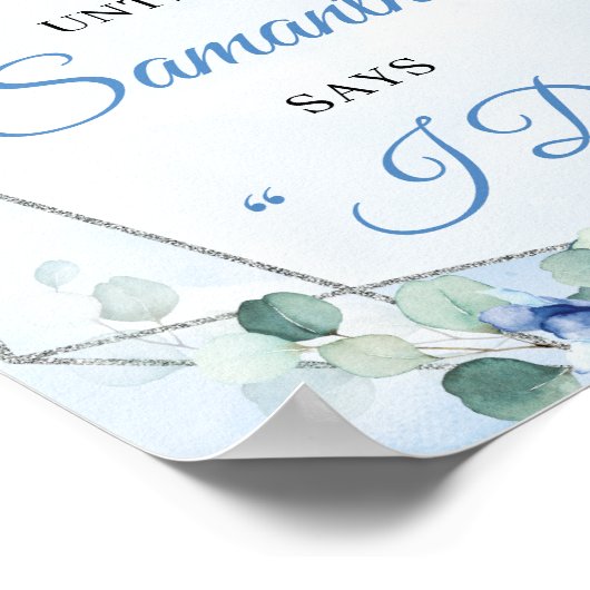 Boho Dusty blauw eucalyptus zilver Countdown teken Poster (Hoek)