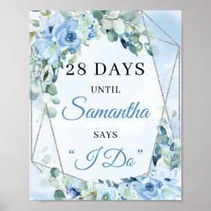 Boho Dusty blauw eucalyptus zilver Countdown teken Poster