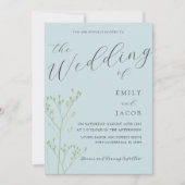 Boho Dusty Blauw & Groen Botanisch Huwelijk Kaart (Voorkant)