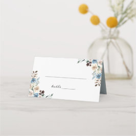 Boho Dusty Blauw Groen Rustiek Bloemen Huwelijk Plaatskaartje