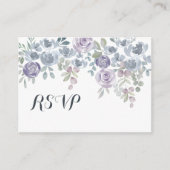 Boho Dusty Blauw & Paarse Bloemen Bruiloft RSVP Informatiekaartje (Voorkant)