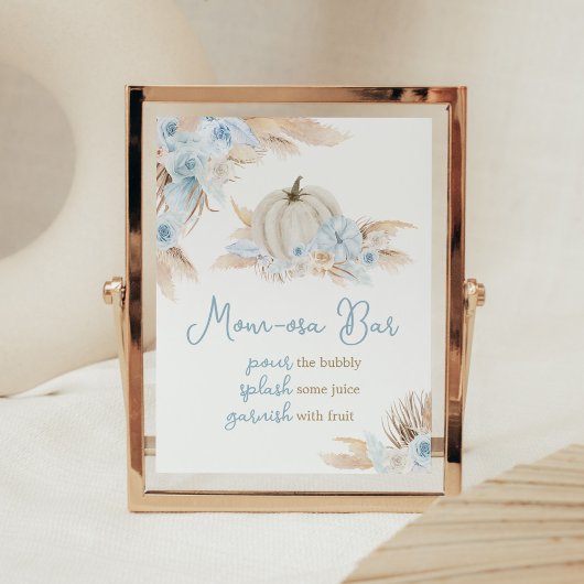 Boho Dusty Blauw Pompoen Baby shower Moeder Osa Ba Poster