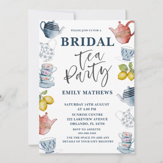 Boho Dusty Blauw Waterverf Bruidsthee Party Invit Kaart (Voorkant)