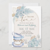 Boho Dusty Blauwe Bloemen Thee voor Twee Verjaarda Kaart (Voorkant)