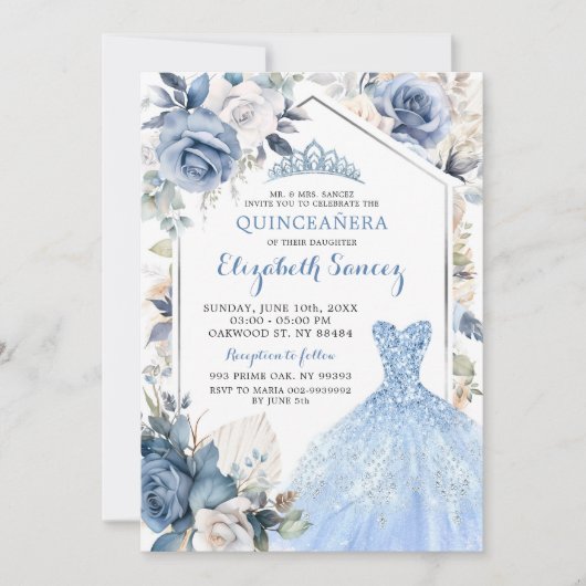 Boho Dusty Blauwe Jurk Prinses Quinceañera Kaart (Voorkant)