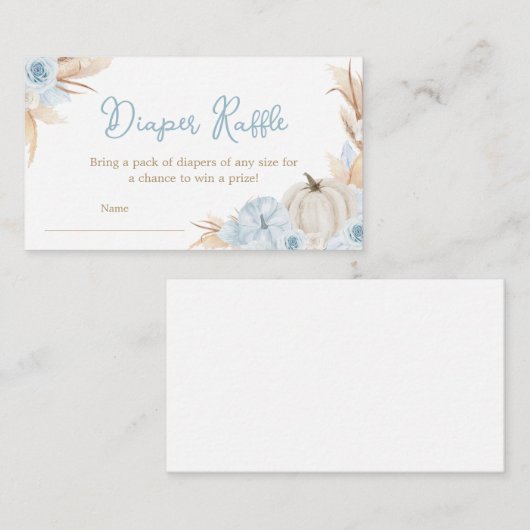 Boho Dusty Blauwe Pompoen Luier Raffle Informatiekaartje (Voorkant / Achterkant)