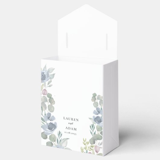 Boho Dusty Blauwe Waterverf Bloemenbruiloft Bedankdoosjes (Geopend)