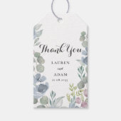 Boho Dusty Blauwe Waterverf Bloemenbruiloft Cadeaulabel (Voorkant)