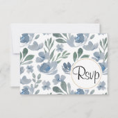 Boho Dusty Blauwe Waterverf Bloemenbruiloft RSVP Kaartje (Voorkant)