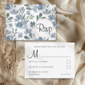 Boho Dusty Blauwe Waterverf Bloemenbruiloft RSVP Kaartje
