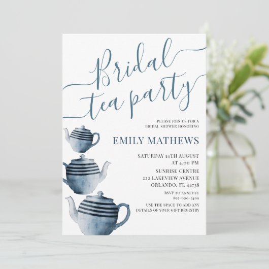 Boho Dusty Blauwe Waterverf Bruidsthee Party Kaart (Staand voorkant)