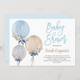 Boho dusty blue baby shower ballonnen kaart