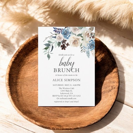 Boho Dusty Blue Baby shower Invitation Kaart