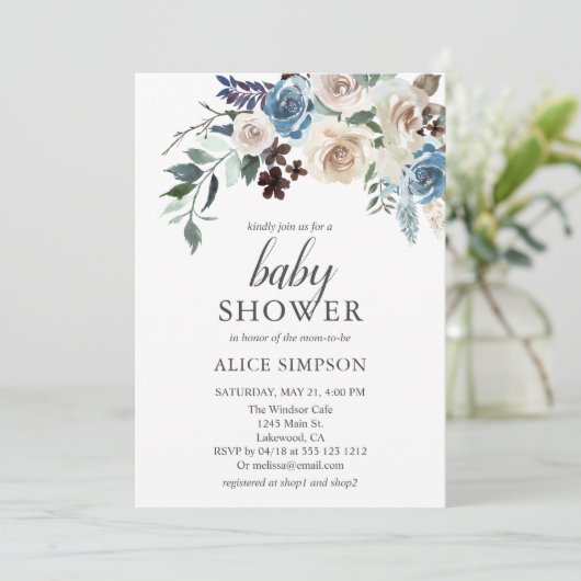 Boho Dusty Blue Baby shower Invitation Kaart (Staand voorkant)
