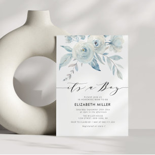 boho dusty blue baby shower-uitnodiging kaart